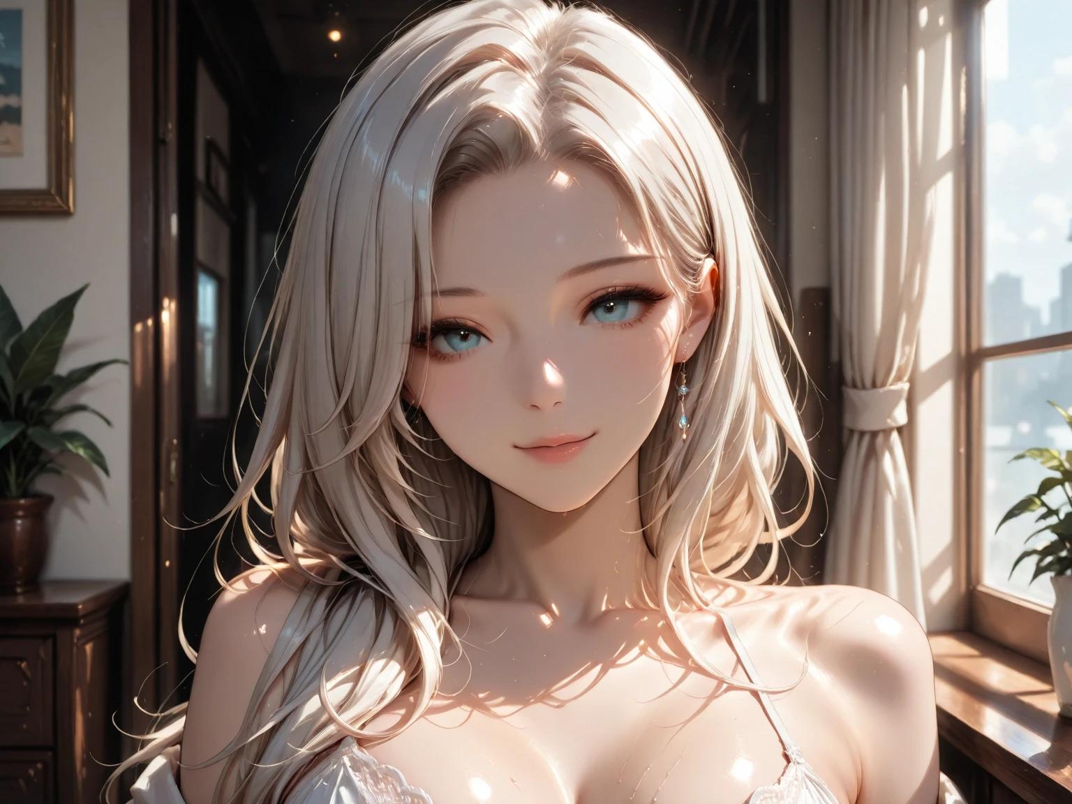 1woman, upper body, face focus, happy, looking at viewer,