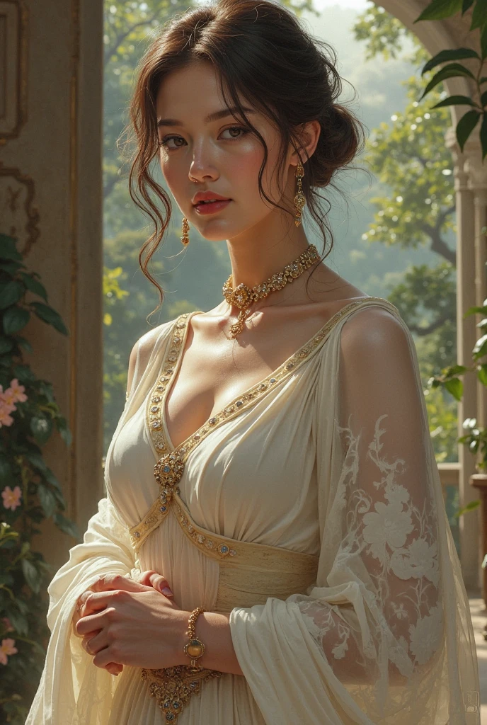 "beautiful detailed eyes, beautiful detailed lips, extremely detailed eyes and face, long eyelashes, soft and flowing hair, elegant pose, serene expression, vibrant colors, realistic lighting, intricate jewelry, graceful movement, dreamlike atmosphere, mesmerizing beauty, enchanting backdrop, ethereal ambiance, intricate lace details, delicate embroidery, exquisite craftsmanship, captivating elegance, enchanting whimsy, delicate fabrics, play of light and shadows", sitting on the window sill, top view
