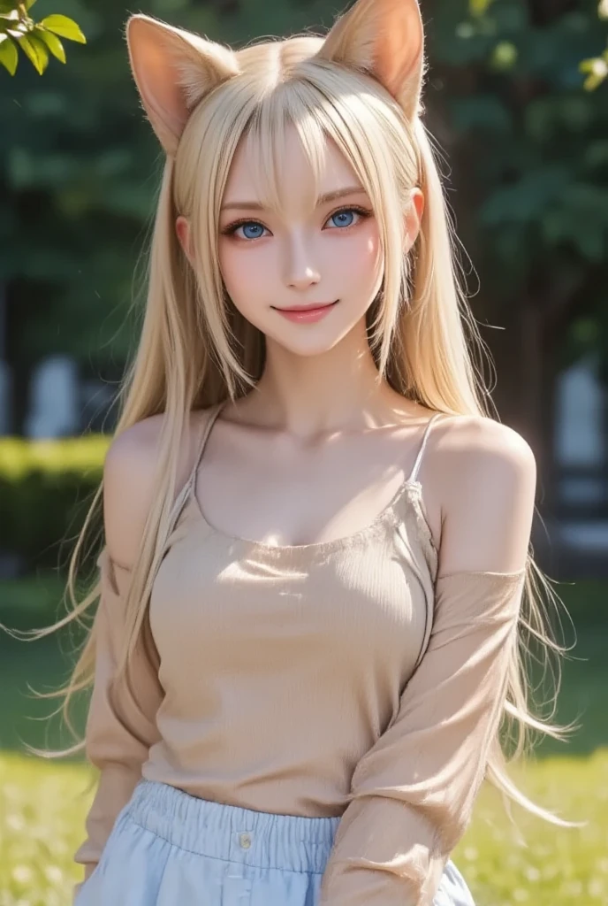 Beautiful super long, straight, silky hair that shines with a dazzling golden hue、Bright expression、Blonde girl posing in a white top、Long golden bangs between the eyes,,、Extremely white and shiny、Bright and beautiful skin、Glowing Cheeks、Reality Girls、16-year-old girl、Beautiful girl with shining golden platinum blonde、Beautiful big bright blue eyes