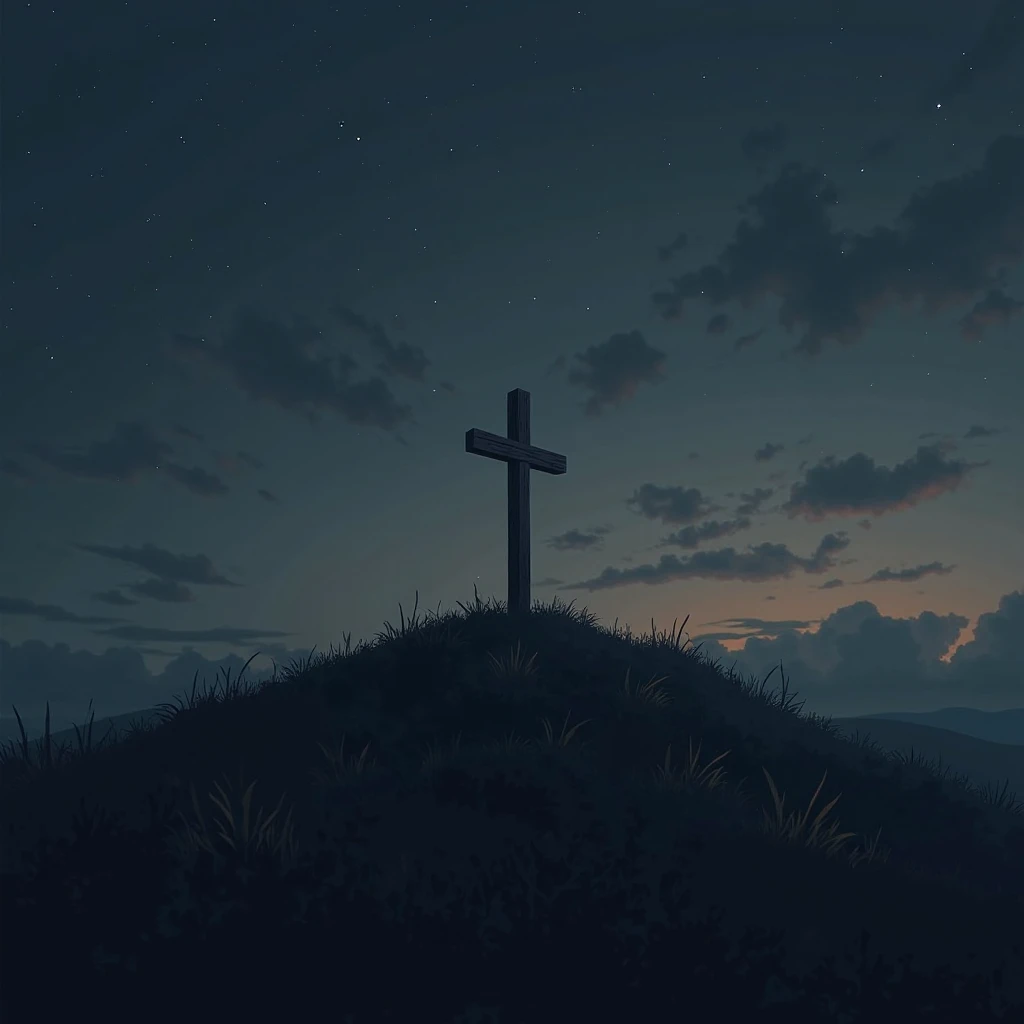 Jesus on the Cross, by makoto shinkai and ghibli studio, outlined silhouettes, Dramatic Lighting, Highly detailed, Incredible quality, Trending on ArtStation, masutepiece, 8K