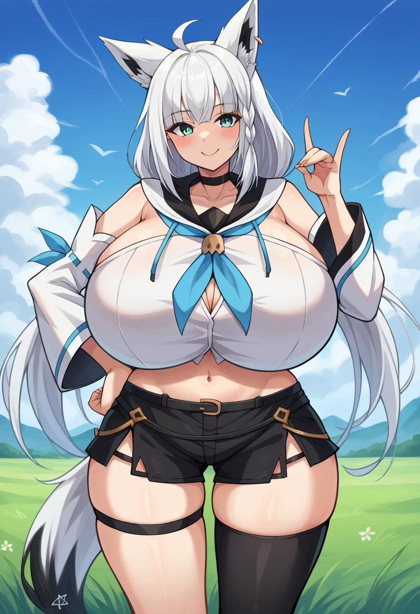 1girl, dark skin, dark-skinned female, blue eyes, white hair, long hair, huge breasts, cleavage, thick thighs, (cow print), cow print, bikini, micro bikini, highleg, breasts, horns, bell, parted lips, glowing eyes, nipples, mature female, cow ears, hourglass figure, cameltoe, toned female, toned, (toned), shirt,