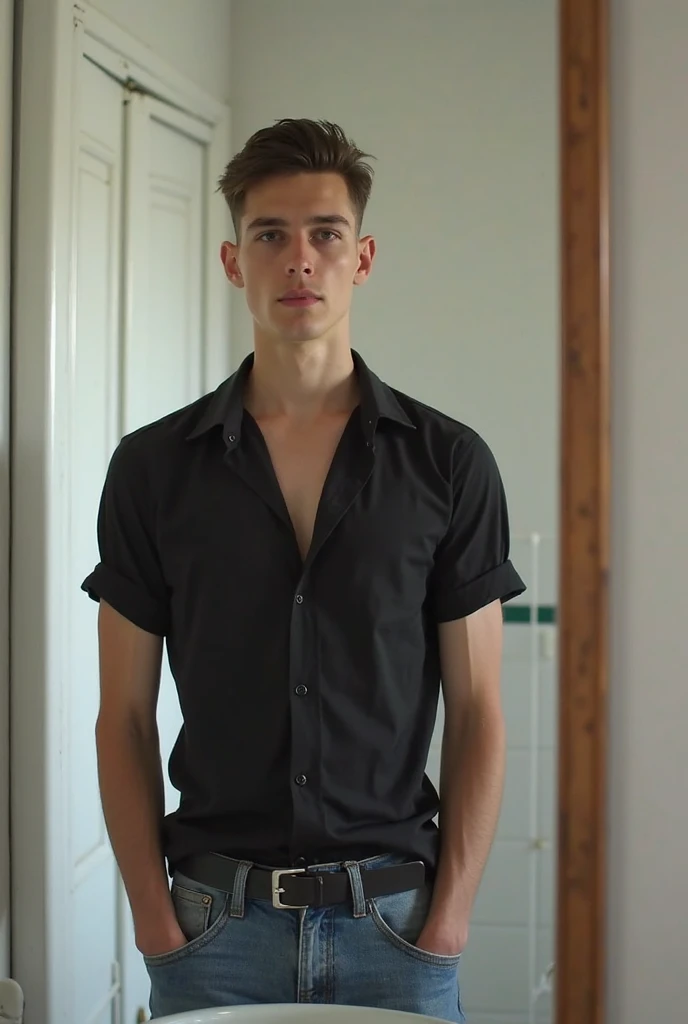a cute teen boy is chained to the wall of a dungeon in wet white transparent underwear