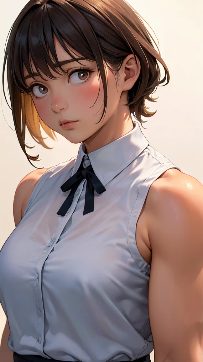 , (muscular female:1.3),collared shirt,
masterpiece, best quality, extremely detailed face, perfect lighting, extremely detailed CG,room