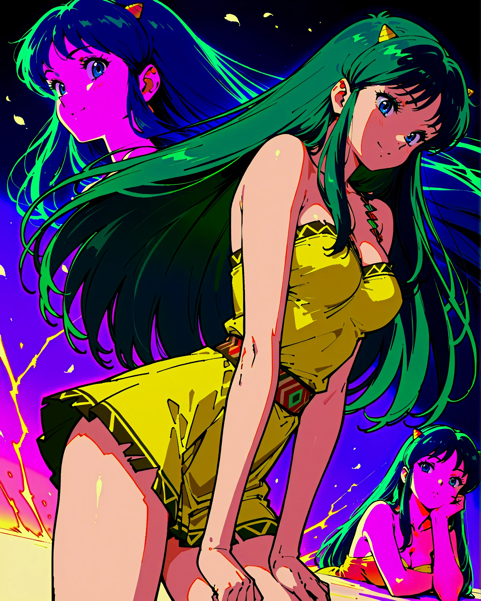 (((highly detailed))), (((high quality))), (((masterpiece))), (((beautiful))), (((full shot, back side view))), emily, (((by drogod))), athletic female, 5 fingers, 5 toes, big butt, large ass, white body, totally white skin, pale skin, emerald green nails, emerald green eyes, emerald green lipstick, eyelashes, eyeliner, black hair, black eyebrowns, thin eyebrowns, very long hair, ass length hair, Ironed hair, hair on the forehead, bubble ass, busty, butt, emerald green highleg one pice swimsuit with gold strip, cleavage, feet detail, fingers, humanoid feet, humanoid hands, horny face, in love to the viewer, large bum, looking at viewer, nails, partially visible vulva, protective mother countenance, pose, (((standing))), sensual eye, bedroom eyes, sensual body, smile, soles, soft soles, arched soles, tiptoes, feet blush, sole blush, solo, sheap space, lying up, feet up, thick thighs, thighs together, toes, (((voluptuous))), large thigs, (((high thighs))), (((high hips))), wide hips, curvy figure, curvaceous, absurd res, hi res, signature, in a spaceship next to a large window space