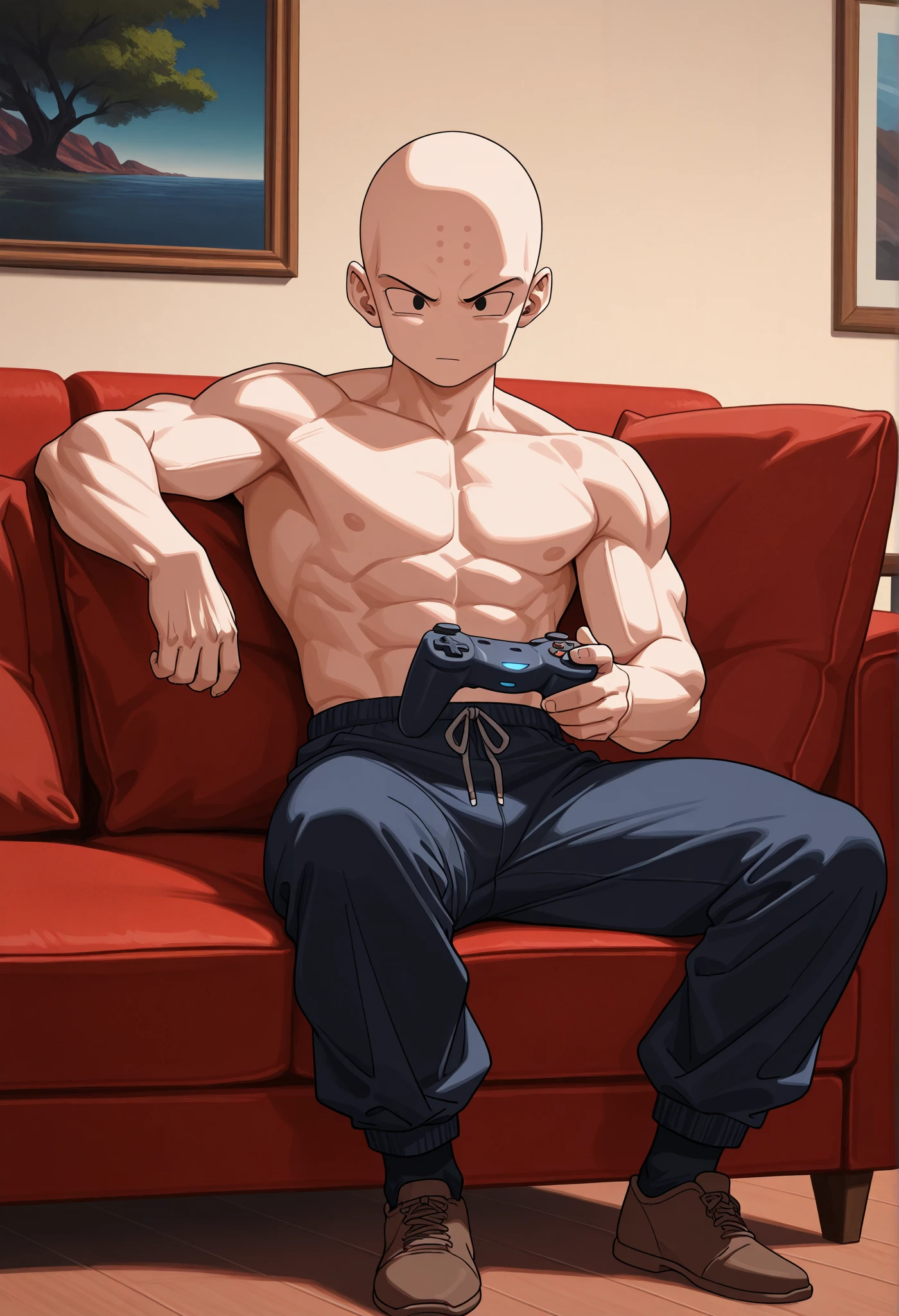 BaldAbdominal musclesPrisonerTeenage handsome boySole of foot,Sitting on the prison cell floor,Bald male around 20 years old,prison,Sole of foot,Abdominal muscles,