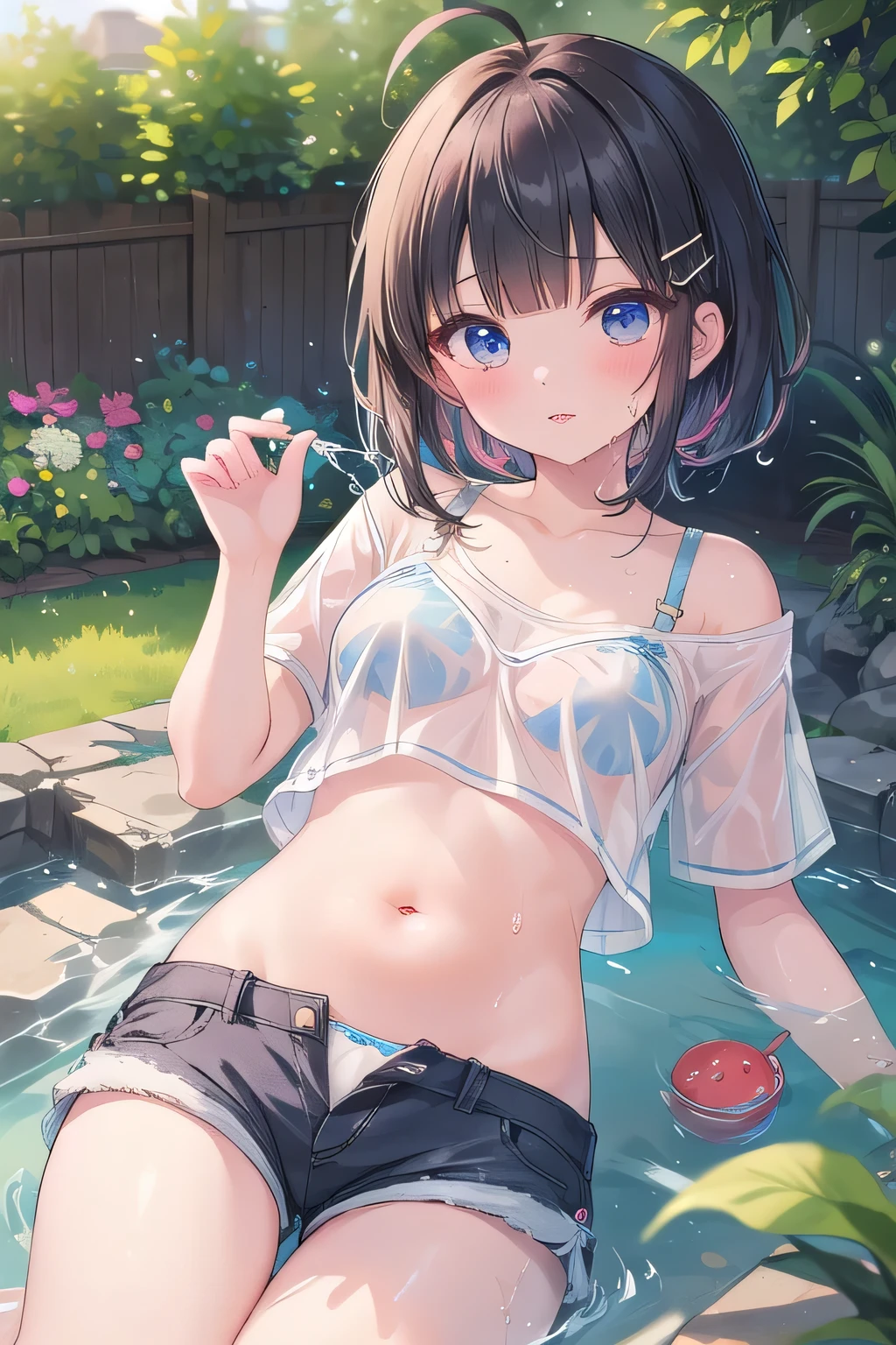 One girl, Sheet, Metal collar, , Blue Hair, handcuffs, Locks, View your viewers, Cry with your eyes open, Locked_superior, Lock, bound, Suppressed, cuffs, Outstretched arms, Are standing, whole body, from the front, Dungeons, prison, Torture desk, torch, musical instrument, prisoner, Cum on y, Excessive anime style, Flat coloring, Cel Shading,((((Fully naked body((Sad))、((Embarrassing))、((Watery eye))、((close your eyes)),Pussy fully exp(Browsing Caution:1.4)、Place your hands behind your back to support your body、Spread your legs。Pussy in full view、Vl insertion、 Pantin、blush、p