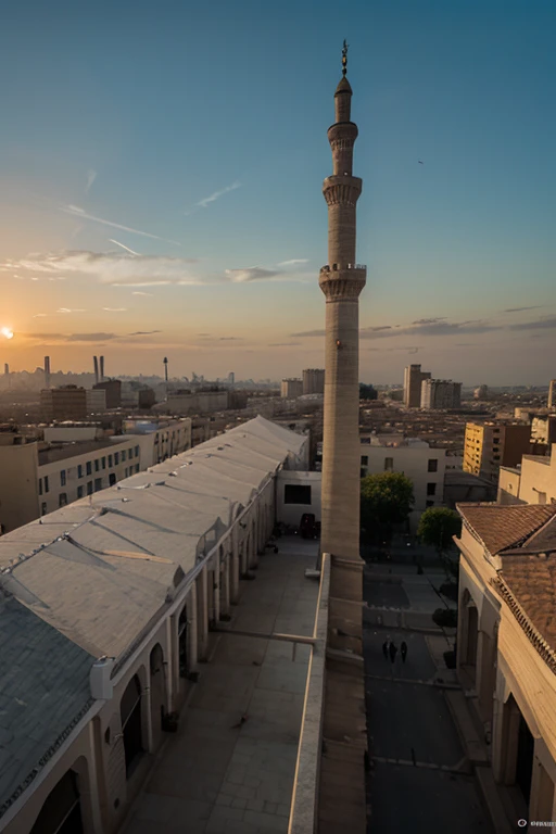View of a dystopian London, Brutalist architecture and mosques with Muslims in the streets 