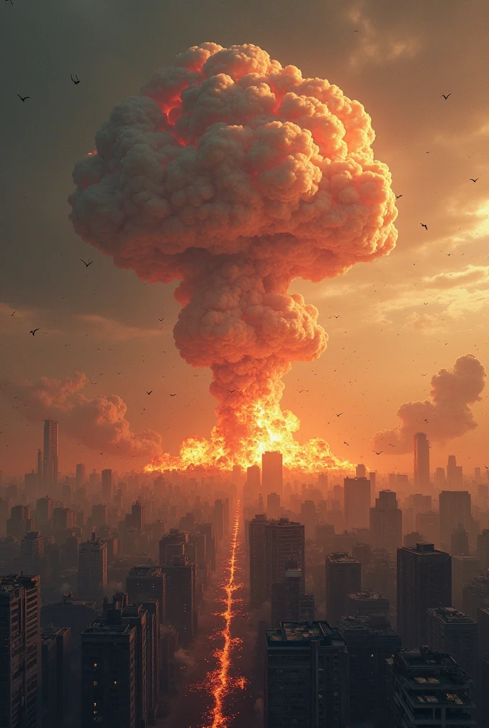 a huge nuclear explosion, manhattan, chaos, panic, epic realistic, faded, neutral colors, (hdr), ((((muted colors)))), (intricate), artstation, hyperdetailed, cinematic, warm lights, dramatic light, intricate details, complex background, dark