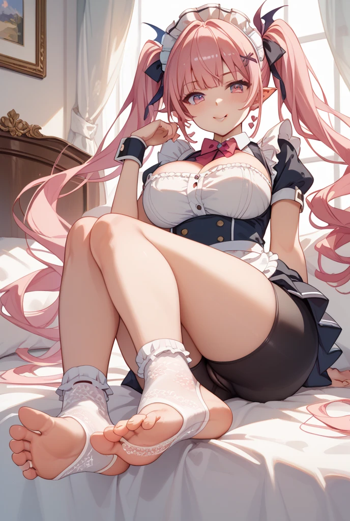 ((White Dress:1.5)), long-sleeve, long  skirt, ((White bonnet:1.5)), BREAK, ((In Kyoto Animation Style)), super precision, ​masterpiece, very extremely beautiful, Princess Face, ((1 girl), ((Solo:1.5)), big eye, Pink hair, Mega Twin Tails, Big hair, Long hair, Very long hair, badly twisted hair, ((Flat chest)), Faint lips, Professional Lighting, (13th instar), Narrow waist, Shiny skin, Oiled skin, glistning skin, Looking at Viewer, Cowboy Shot, Dynamic Pose, (Thin red ribbon), Large grasslands, sitting on, A smile, half-opened mouth,