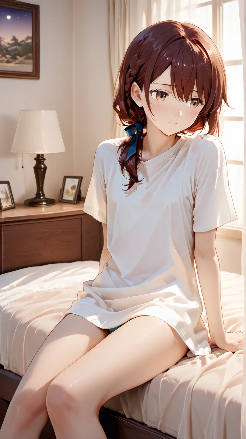 (((1 girl))), masterpiece, highest quality, Super realistic 8kCG, perfect artwork, perfect woman image, perfect hands,morning,The sunlight is shining through the curtains,Feeling sleepy,can'don't get out of bed,