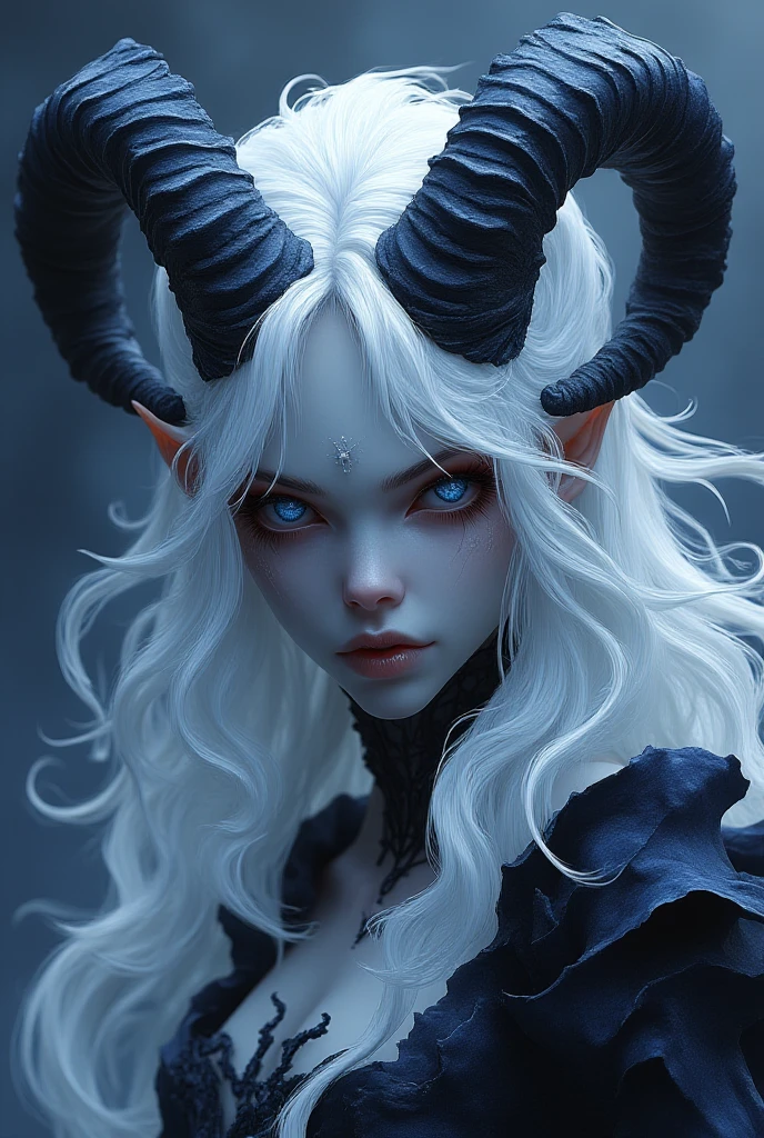 1 girl, adult woman, Alone, g0ld3mb, air, (platinum blonde hair) hair, hime cut, (kawaii hair clips:1.2) high quality, Best Quality, high resolution, High detail, (airen aura magic), hair uplifted, horns