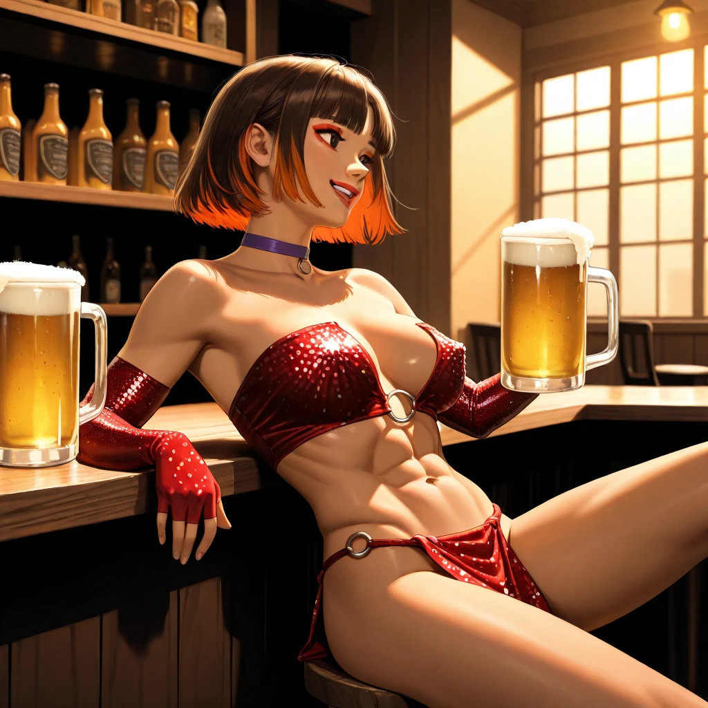 NSFW,NUDE,Woman with long black hair, blue eyes, An athletic body, (watch),(Brown holster belt with square buckle), (Brown western boots),Stand up straight,Blushed face,Strong drunk,Hiccups,beer bottle,In front of a wooden wall,Front view,Full body shot,16K, Highest quality, masterpiece, Realistic, Ultra detailed face
