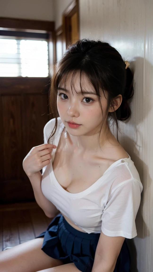 (32K,very high resolution, high detail, very accurate,beautiful girl1:1.5),RAWphotograph & realistic雰囲気,
big breasts, Japanese, black hair, bangs, long hair, 19 years old, NSFW,(((realistic photograph))),, portrait, (scary face:0.3), (smile:0.6), beautiful girl, just the face, Face Show, , (school uniform:0.2), white shirt buttons and pants, , (big breasts cleavage:0.1), At Japan Cafe, (Environment details:1.3),, (RAWphotograph, cg unity, photograph, ultra realistic details, sharp focus, fine skin,4k, High resolution, masterpiece, highest quality, realistic, lively:1.2), (8k,4k, Hmm, High resolution, Professional, movie的な, movie, dramatic), (Anamorphic depth of field blur background), detailed background, there is a woman sitting on a bed with a teddy bear, レン・メイからインスピレーションを得たphotograph, Introduced on reddit, tachisme, Belle Delphine, she is wearing a white tank top,