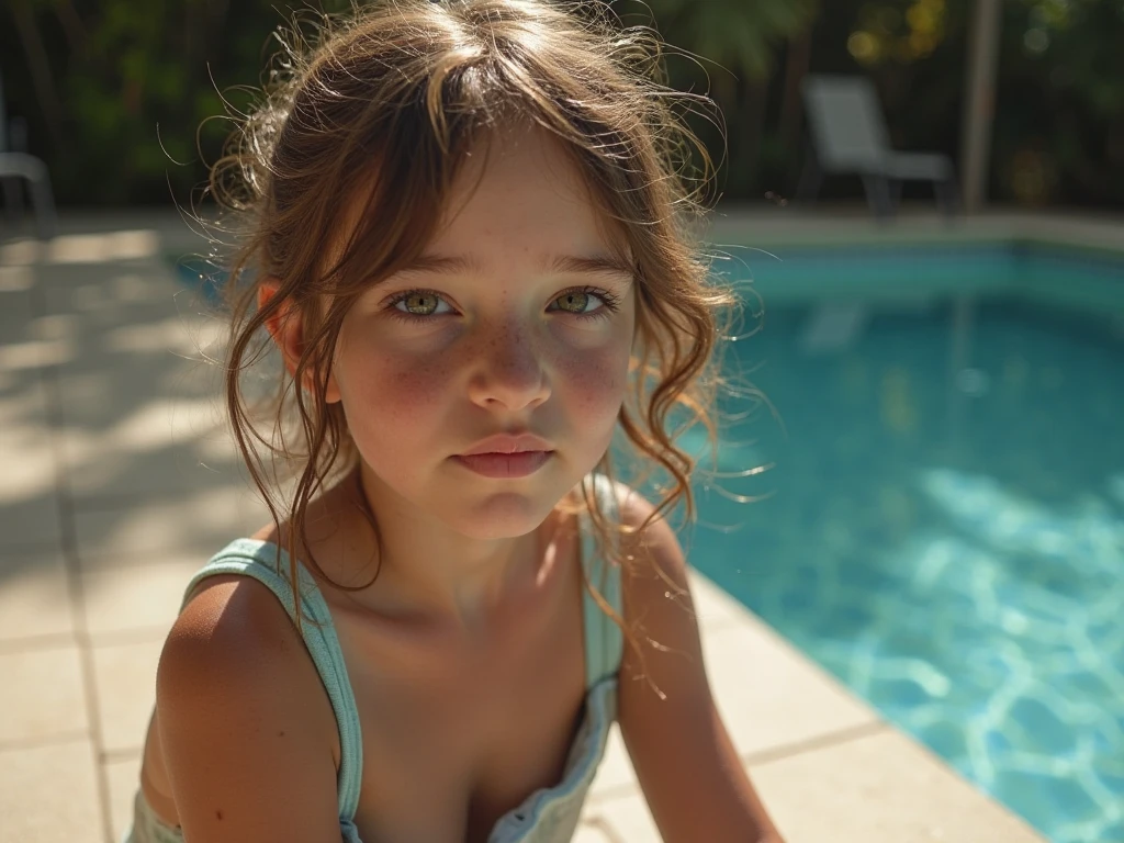 there is a little girl that is brushing her hair with a brush, cabelos molhados, Cabelos molhados, cabelo molhado pingando, 2 anos, wet flowing hair, rosto molhado, olhar molhado, she has messy hair, Young child, cara de, cabelo longo molhado pingando, 4 anos de idade, quatro anos, marcas no rosto, in water up to her shoulders
