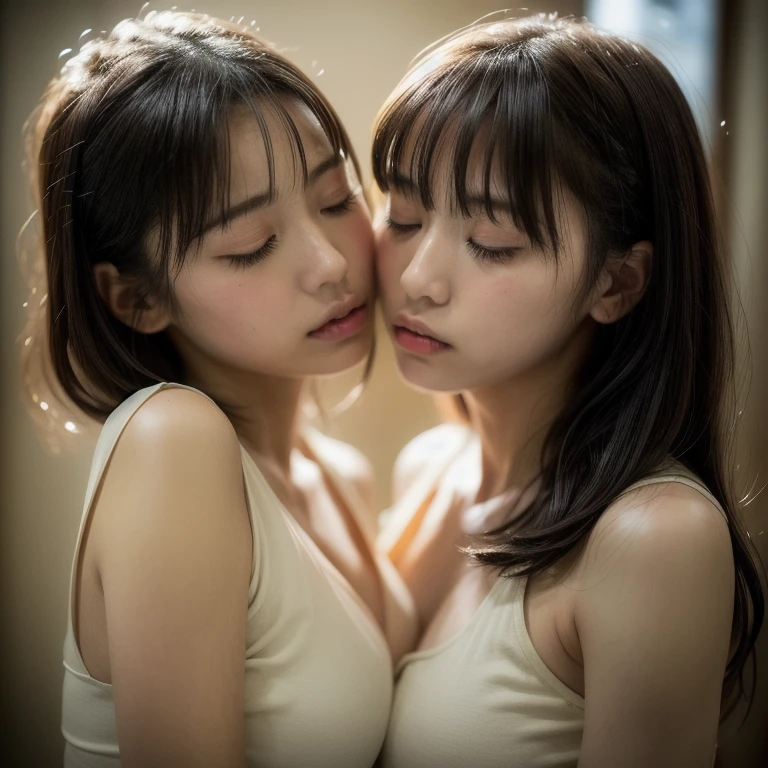 Tabletop、masterpiece,(Black underwear:1.3) (Stock Emphasis:1.3)、Glamour、Natural light、 Attention to detail, Depth of written boundary, 135mm, Textured skin, Super detailed, high quality, Awards, 最high quality, High resolution, 8K, White skin,Random facial expressions、 years old、(Two women facing each other:1.5),Correct skeleton、Updo、smile,(Big Breasts),(Fat Belly),(Thick thighs),(Toned arms),(Big Ass),(Beautiful back),(Side Shot;1.3),(Side view:1.5)