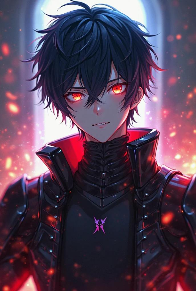A black and red wolf Fury,male,Wearing a black trench coat,Holding a huge black sword in his hand,There is a blood drop pendant hanging around her neck.