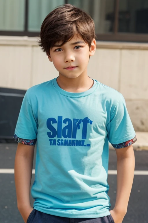 “A young handsome Caucasian with brown hair, blue eyes named Peter, kid, 6 years olcasual clothes (Digital 3D Artwork).”