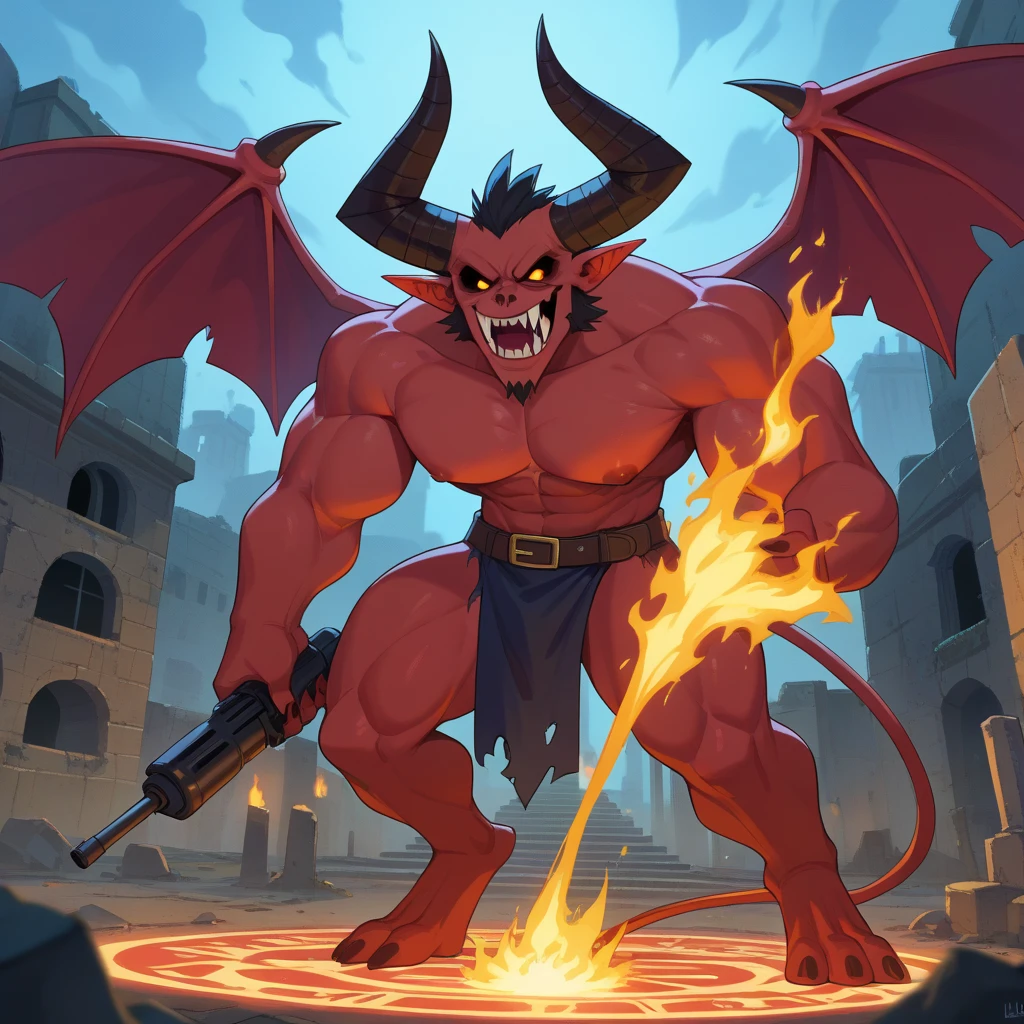 A man stood by the fire with a sword, muscled humanoid Balrog demon, Fire Devil, The devil in hell is a dragon, dnd fantasy art, Hellfire Background, Ruler of hell, satan in hell, God of Forging, Tiefling, d & d Number, Balrog, High quality hell art