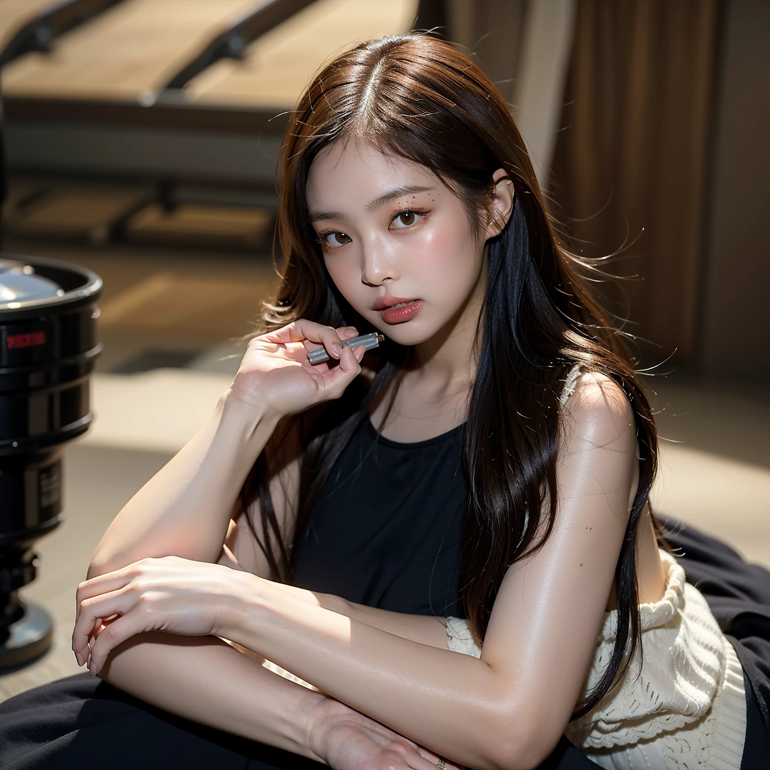 1 Girl,Sit on a comfortable sofa,Soft Light,Chinese Beauty, dress,Dark-haired,Length of hair