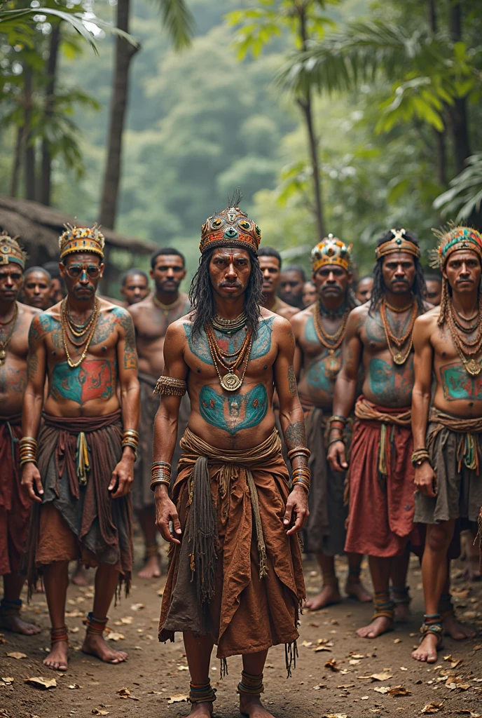 two black men in African warrior clothes holding sword and bow and arrow in a music studio, blue clothes, green clothes, African gods of hunting, afrofuturism, afrofuturism fashion, ultra quality, masterpiece, intricate details, very detailed, beautiful face, 8K, cinematic scene, photorealistic