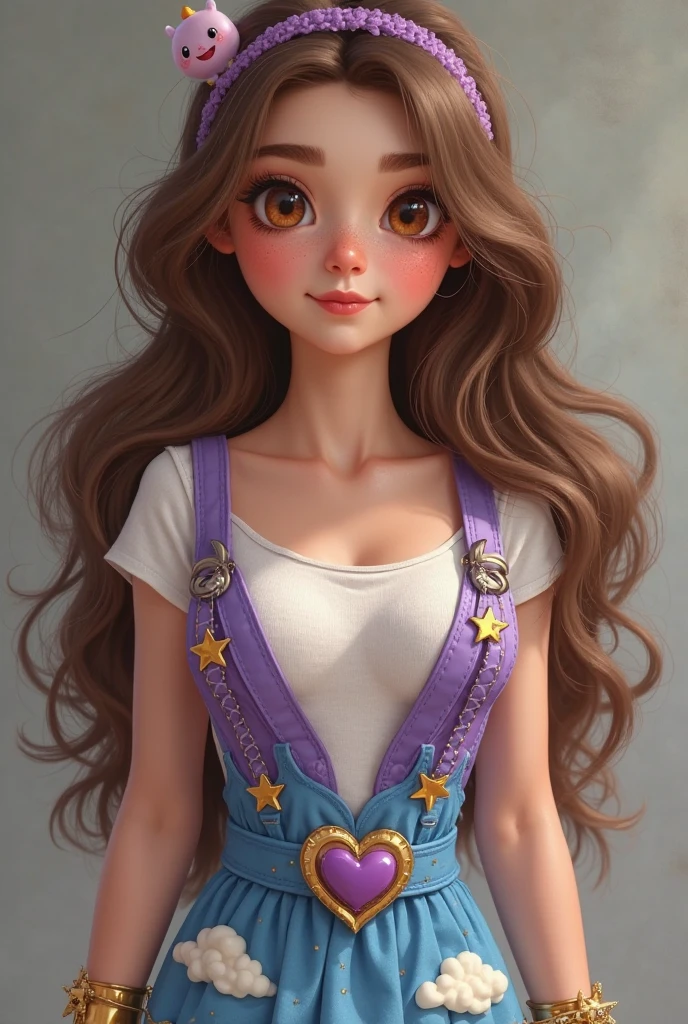 1girl, solo, masterpiece, best quality, finely detailed beautiful eyes, blue eyes, long hair, auburn hair, wavy hair, pigtails, crop top, girly aesthetic, tan skin, subtle freckles, beautiful, smiling, dimples, cute art style, cute detailed digital art, beautiful digital illustration, highly detailed character design, light eyelashes