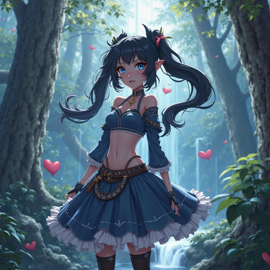 masterpiece、top-quality、ultra-detailliert、(Fairy Daughter:1.2)、(Chibi Chara:1.1)、wraith、Curly hair、Open your mouth and smile、lake in the middle of a forest、jumping、Rainbow Light、the morning sun、rainbows