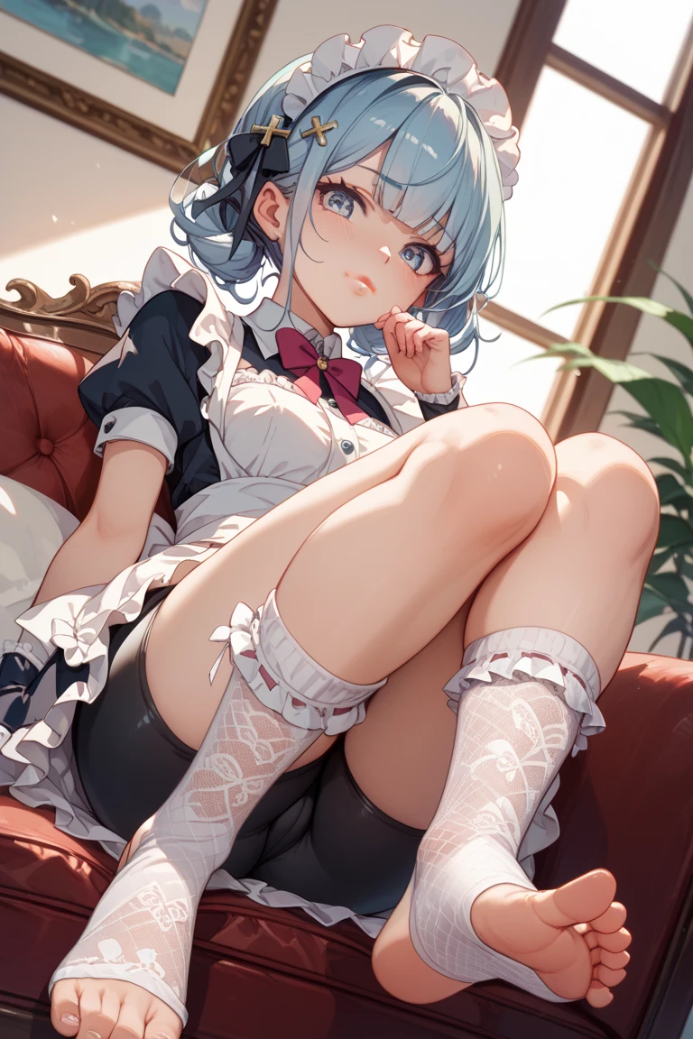 Young beautiful woman,(Highest quality,Extremely detailed depiction,Incredibly absurd high resolution,Anatomically accurate depiction,Curvy Legs,Shiny skin,Porcelain-like skin),(Black and white gothic maid outfit,Maid Skirt,corset,black tights,High heels),eyelash,(Silver Hair,Black Eyes,Eyes half closed:1.5,Large Breasts,Glossy black lips:1.2,Heavy makeup,Pottery vaseを抱えている:1.5),Sweat:0.8,(whole body),background:Bright corridor of the castle,Pottery vase,