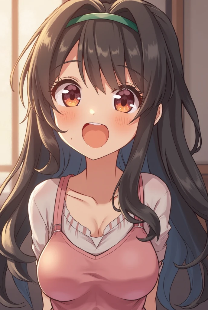 Anime girl blushing and showing tits fully