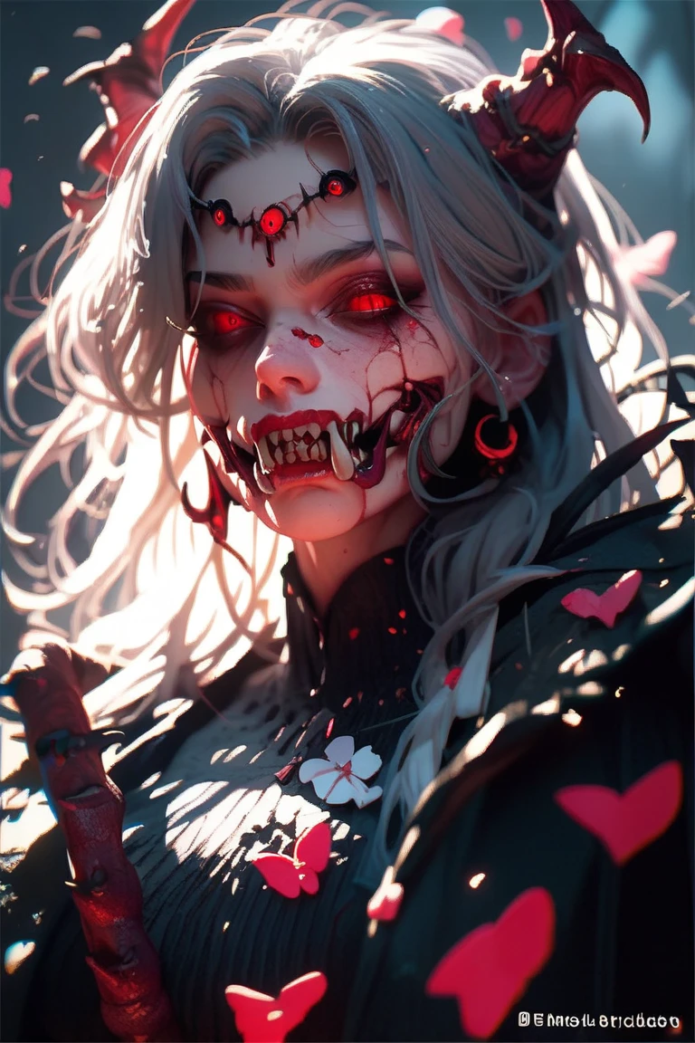(best quality,4k,8k,highres,masterpiece:1.2),ultra-detailed,(realistic,photorealistic,photo-realistic:1.37),blood skull,horror,gruesome,colorful,macabre lighting,dark background,detailed eye sockets,crimson blood dripping,sharp teeth and jawline,splattered blood effect,cracks on the skull,ominous atmosphere,shadows and highlights,haunting expression,contrast in colors,texture of bones and veins,delicate yet eerie presence,skull floating in mid-air,subtle smoke or mist surrounding the skull,surreal and dreamlike,gothic style,vivid reds and blacks