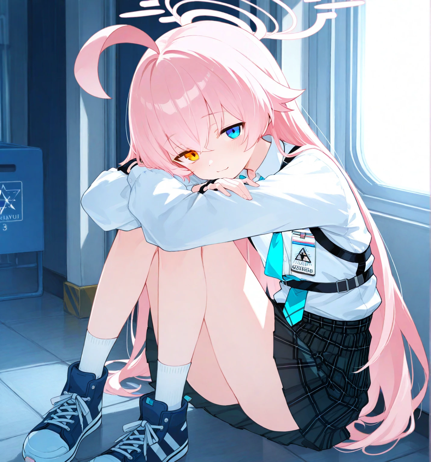 score_9, score_8_up, score_7_up, source_anime, best quality, masterpiece, official art, absurdres, highres, ultra-detailed,waifu2x,Collection: Slice of Life,break,1girl, hoshino \(blue archive\),heterochromia,long hair,pink hair,ahoge,halo,white shirt,plaid skirt,necktie,sneakers,id card,sweat, open mouth, (yawn:0.3), sleepily, outdoors, wind,break,(clear line illustration:1.2), super detailed skin,very high resolution, very aesthetic, Best sexual lighting powered by famous artist, 8k,cute picture,beauty illustration,photoshop_(medium),,(Detailed Lighting),best anime 8k konachan wallpaper, pixiv contest winner, 