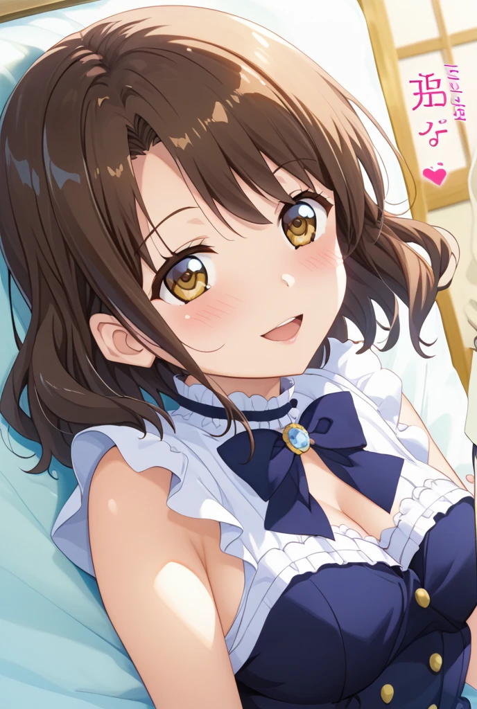 Mirai Kasuga, (Highest quality, 8k, masterpiece, Very detailed:1.2), (Lens flare, Particles of light, Shine), Big Breasts, smile, Open your mouth, masterpiece, Highest quality, Very detailed, High resolution, Very detailedCG, Official Art, Idol Costumes, White Skirt, Off the shoulder, ((BTBS)), ((nsfw:1.1)), sex, Dynamic Angle, Perfect body,sexy, ((missionary, 1boy, penis, lying, vaginal, pov, spread legs, sex))