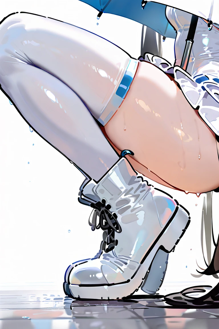 (masterpiece,best quality,In 8K,very detailed,high resolution,realistic,totally:1.2), , high detail, good lighting, , ((The background is a white space)), lewd, hentai, (((Black latex miniskirt))), (((Black latex thigh-high boots))), black latex top, bare midriff, (bare thighs), (black latex gloves), (((Peeing))), (urine flowing down the leg), (thick thighs), Long legs are cool, lipstick, detailed face, pretty face, fascinating face, Sexually aroused, Sexually aroused, (((whole body))), (((Spread your legs)))