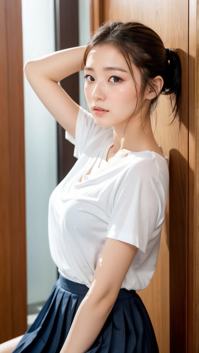 （photograph realistic：1.4）， （Ultra photo realsisim：1.4）， （realisticlying：1.3）， （Smoother lighting：1.05）， （increase cinematic lighting quality：0.9）， 32K，realistic illumination，The light from the back window is backlighted，light in face，raytrace，（Brighten light：1.2），（enhanced quality：1.4）， （Best quality real textured skin：1.4），Fine Detailed Eyes，finerly detailed face，finely quality eyes， （fatigue, sleepiness, Satisfaction：0.0），closeup of face，T- shirt， （Increased Body Line Mood：1.1），（Increases skin texture and beauty：1.1）, Kpop idol, ((In the bathroom)), ((Top quality, 8K, 巨作: 1.3)), Clear focus: 1.2, perfect body figure: 1.4, highly detailed face and skin textures, Detailed eyes, thin man, Beautiful face, Symmetrical face, whole-length, Sexy, 浴室