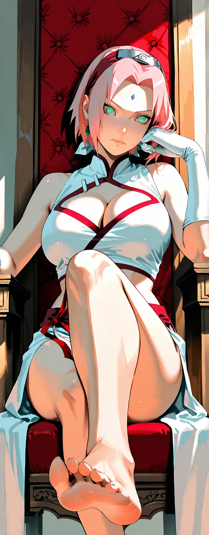 red dress, sleeveless, japanese clothes, bare shoulders, brown hair, brown eyes, long high ponytail, hair tie, makeup, 1 girl, sleeve, 25yo, mature female, beautiful finger, beautiful long legs, beautiful body, beautiful nose, beautiful character design, perfect eyes, perfect face, jewelry, hands on chest, see-through, looking at viewer, hair ornament, choker, shy,
(masterpiece, top quality, best quality, official art, beautiful and aesthetic: 1.2), (1 girl), extremely detailed, colorful, more detailed,
(huge breasts:1.2,) upper body, bottom, cameltoe, white panties, floating skirt,
Cyberpunk city, bustling with neon signs, night, lying on the ground