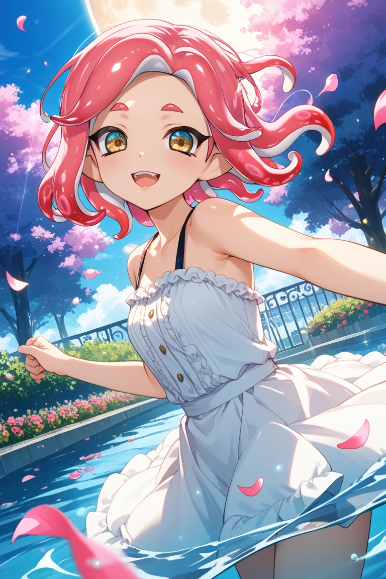 (best qualtiy)、(​masterpiece:1.2)、(colourfull:0.9)、((Ink splashing))、(Color scattering)、(watercolor paiting)、Crisp focus、model shot、(((fullllbody)))、11 year old、(Summer portrait:1.5)、Cute look、Cat's ears、Elegant pink hair、beautiful detailed face and eyes、Cute swimsuit、((Tropical Beach background))、Cute look、Elegant pink hair、beautiful detailed face and eyes、Dancing happily
