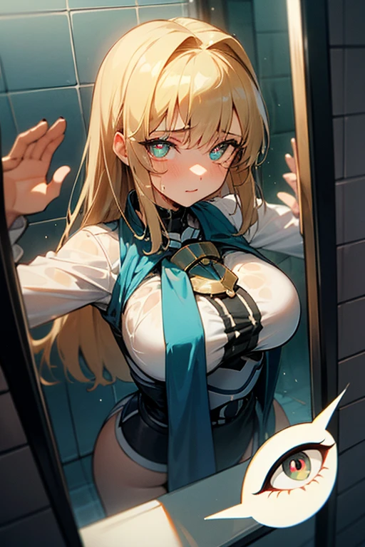 {{{nsfw:1.5}}},mature woman,princess,beautiful eyes,warrior,armor,white armor,blonde hair,long hair,hairband,side bang,breastplate,pleated skirt,white skirt,leotard,white leotard,cameltoe,1 girl,multipul boys,hetero,nose blush,open mouth,cry,embrrassed,love juice,slim body,small breast,sweat,restrained,arms behind head,arms up,defeat,bdsm,cowboy shot,from below ,handcuffs,shackles,indoor,wooden_horse,rub crotch,torture,goblin,ugly goblin,pervert goblin,surrounded by goblins,cum on body