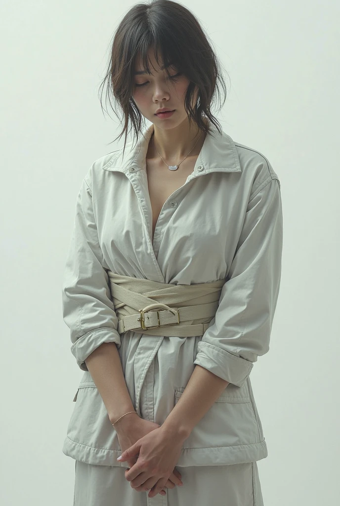 (masterpiece:1.2, highest quality), (Realistic, photoRealistic:1.4), beautiful photo, (Natural Side Lighting, Cinema Lighting), Browsing Caution:1.2,  View your audience, (From behind), Beauty, whole body, 1 girl, Female college student, Perfect Face, Perfect Eyes, Well-balanced proportions、(Black Hair:1.5, Bob),  ((White short sleeve shirt, , Navy long skirt,), Wrist Chakra), White panties, (((shibari over clothes, Place your arms behind your back)), bondage, shibari:1.5, Arms tied, Bound breasts),(Beautiful views), Daytime, (Are standing), (Well-proportioned and well-balanced face), Small Bust、Small Ass、