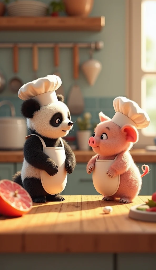 Panda and Cochinita dressed as chefs