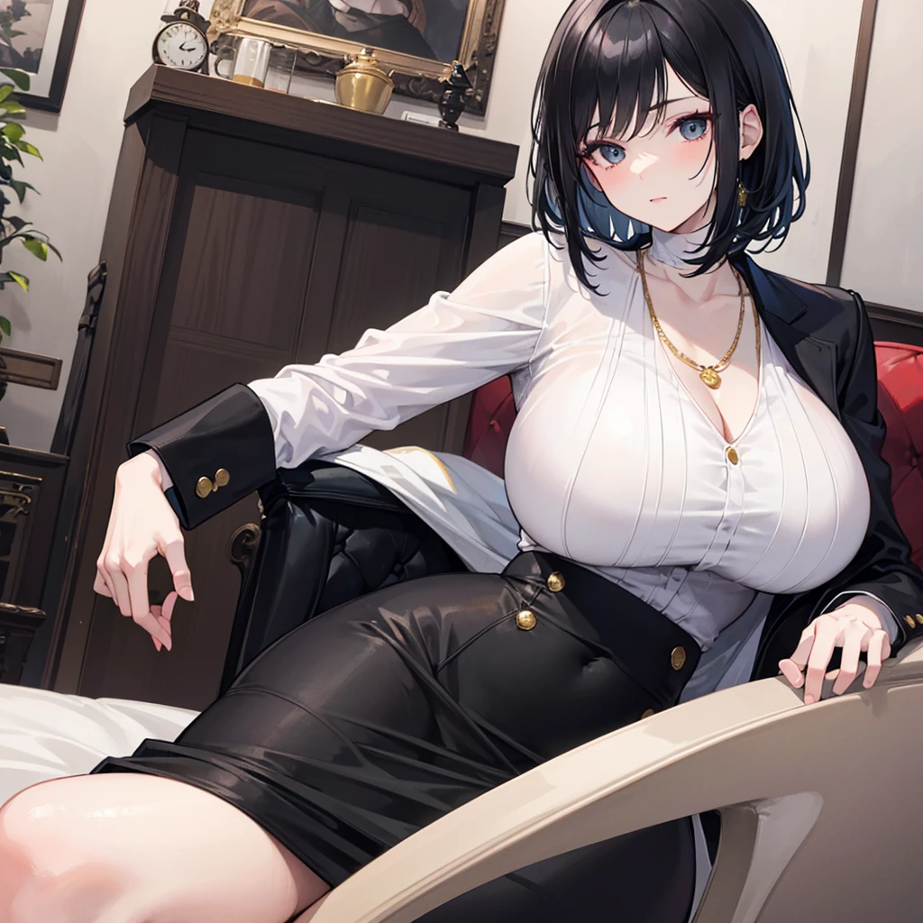 Student Cosplay、(((Sexy pose))), ((highest quality)), ((Intricate and detailed)), ((Surreal)), ((whole body)),Ultra-high resolution, Mature Woman, Mature Woman, perspective, Very detailed, One Woman, ((Big Breasts)), Perfect hands, Detailed fingers, Beautiful fine details, (((school uniform)))、(((Sitting with legs crossed))), ((Long Hair)),((Twin tails)),Black choker, Earrings,(garter belt), (Black Pantyhose),Perfect Eyes, Seductive eyes, 