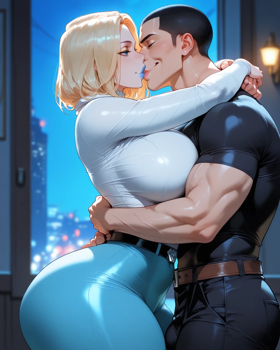 (nsfw),masterpiece,ultra detailed,sharp focus,4k digital art,high resolution,(realistic,realistic skin),from behind,buttocks focus,,(aroused:1.7),(1man,1female,man groping female:1.3),(off-the -shoulder blouse,short skirt,necklace),(blonde hair,medium straight hair),(sweaty:1.2),(tanned skin:1.3),grinning,(trembling,flying heart-shapes:1.2),(female and man standing in train:1.1),sexy undies,curvy ass,drooling,heart pupils,puffy nipples,leaning on door
