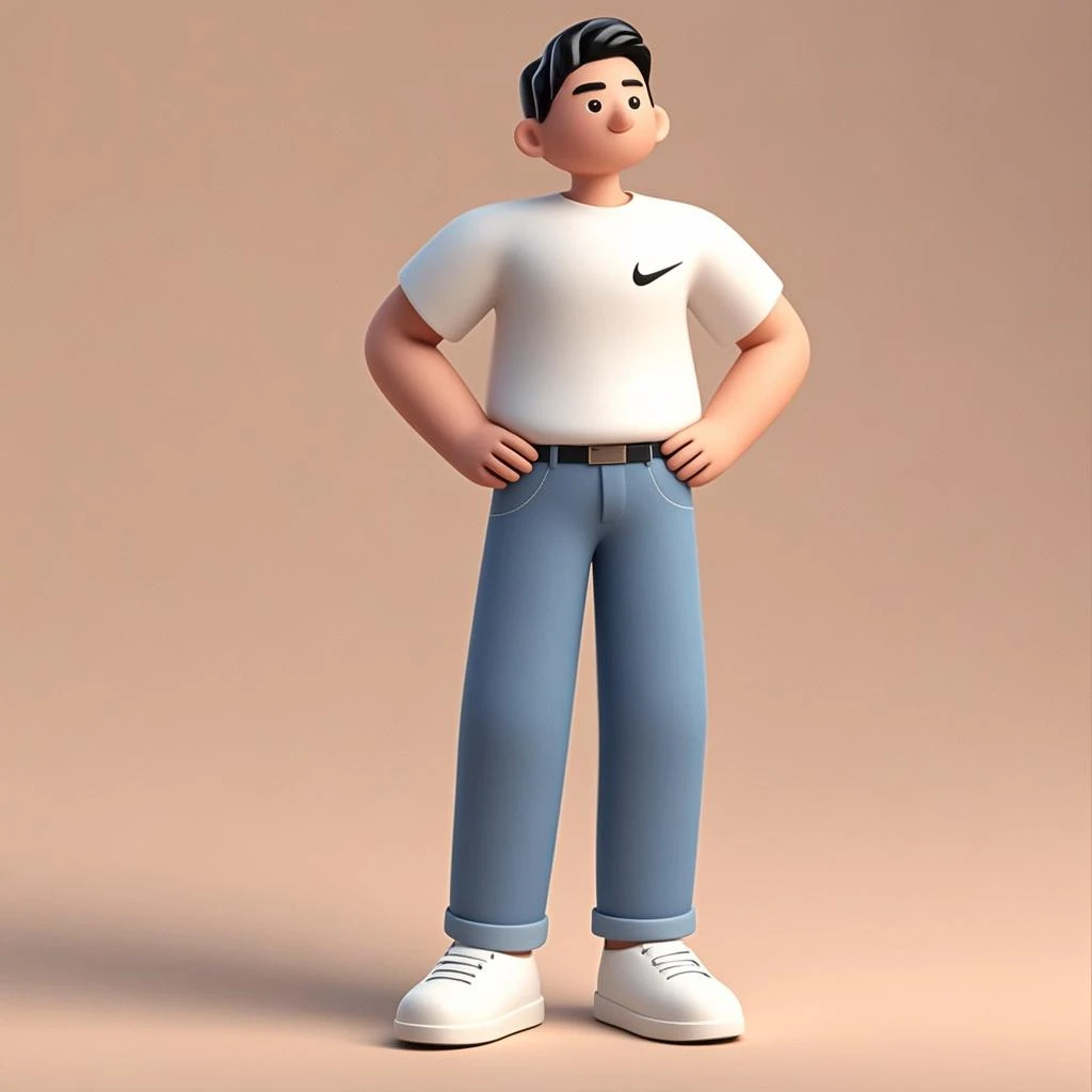 Facebook profile picture, 3D Animation, adult male, Indonesia, strong, dressed in white, there is writing "SALMAN", White pants, wearing white shoes, sit back , of Facebook logo, with Facebook background