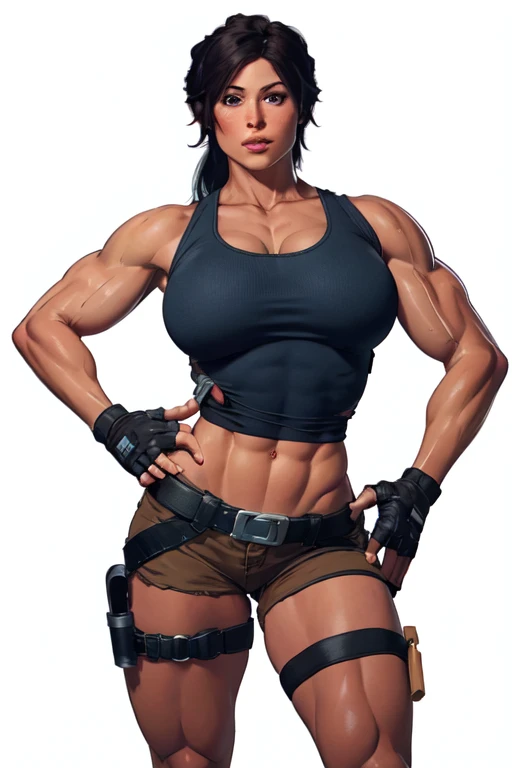 Lara Croft, hot and sexy Bodybuilder muscles, big breaststs, hot sixpack 