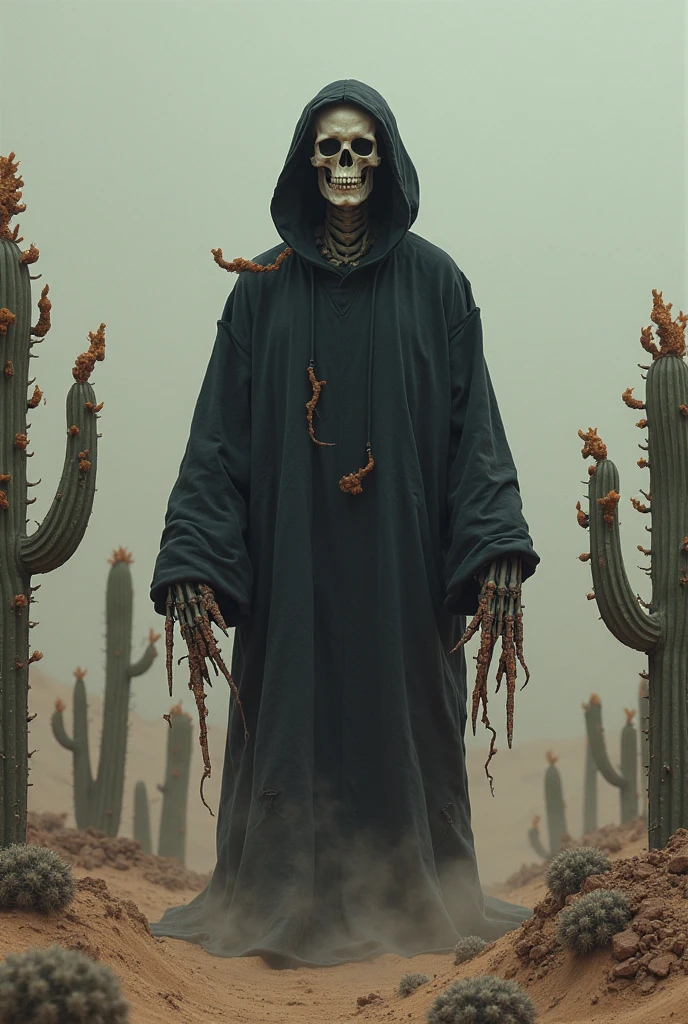 A slender man like figure made of sand and has a creepy face