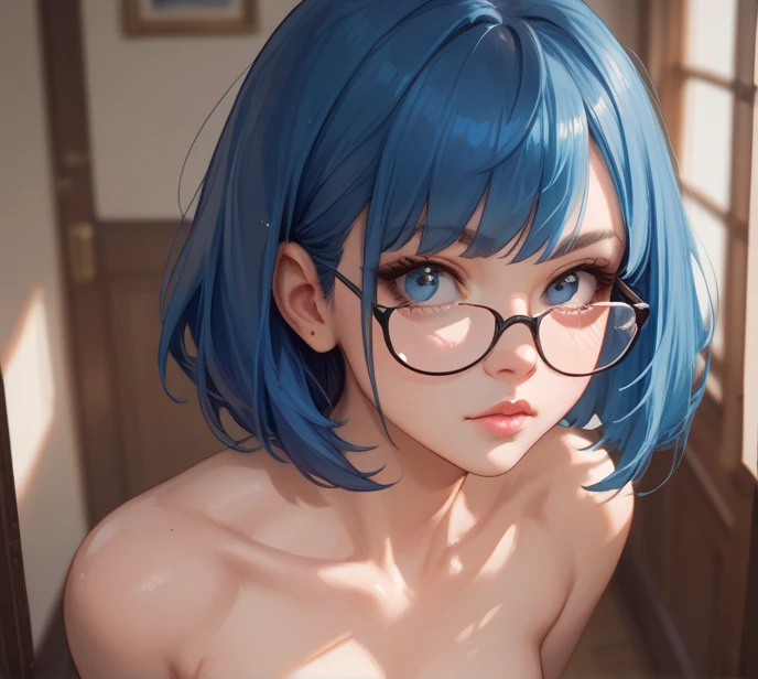 background: Sky only, on all fours, on top of viewer, penny, waist, hands to the side of the of frame