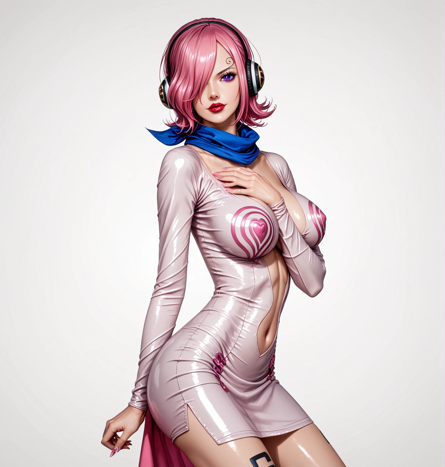 (((masterpiece, extremely detail, ultra retina, wide shot, Ultra-Wide Angle, masterpiece, best quality, 16k, UHD, super detail))), perfect face, short hair, anatomically correct, textured skin, anime, chromatic aberration abuse, (detailed face), detailed eyes, ((((bubblegum pink hair)))), ((c cup)), doe eyes, wearing fishnets, ((ass))
