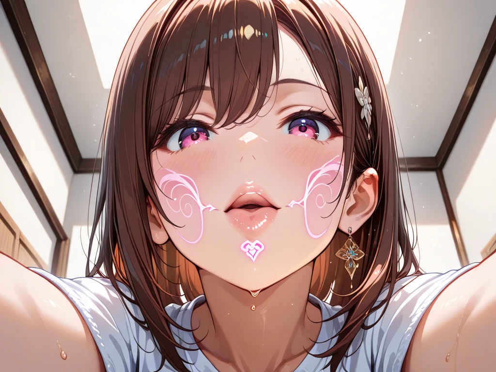 8 year old Japanese girl naked,Upper body Lower body,Close-up heart-eyes excited ahegao face'Eyes wearing silver-white mirrored lens sunglasses、I looked at the world reflected in the lenses of my sunglasses..(Side Pony,Colorful Hair),