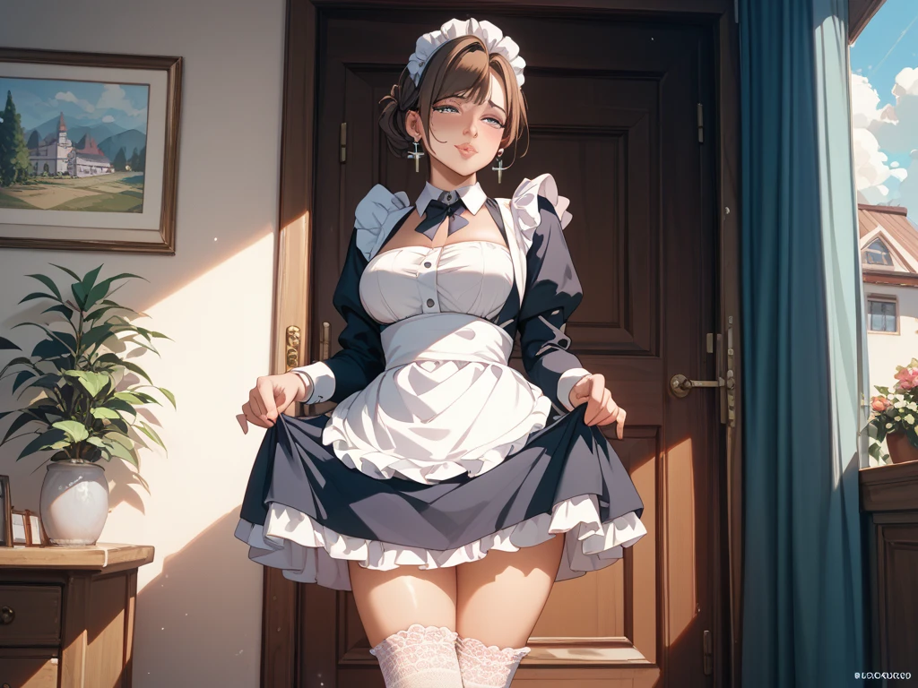 muste piece、masterpiece、highest quality、Super detailed、High resolution、8K portrait、High definition CG of Unity 8k wallpaper、cute little:1.5、Lori:1.5、Highly detailed CG unity 8k wallpaper、Realistic、real person、 portrait photography、shiny skin、High definition、(:1.2)、(1 girl)、beautiful clear eyes、extremely detailed description、delicate face、nice lips、slender body、small breasts 同 thin waist、thin legs、(Hallway of the mansion:1.6)、Kina Face, seriously, (blush:1.5),(brown hair bob hair:1.3),small breasts 同,((Maid clothes:1.4)),((clothes lift:1.5)), (I have nipples:1.2),((climax in vagina:1.5)),(from front:1.2),gran,(Absolute area)