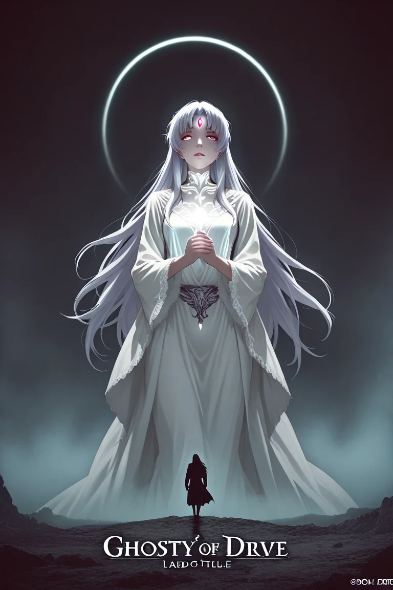 Una joven con un vestido blanco hecho jirones, her long hair darkening part of her melancholy face. Sus ojos parecen oscuros, and a mysterious smile crosses his pale face from time to time.. She stands in the corner of a dark room., como si esperara con profunda tristeza. Yet, The most chilling thing is the long shadow it casts on the wall.., Looking bigger and more ominous than her own figure. Es como si fuera una ventana a su alma herida y aislada., hinting at a story possibly even scarier than meets the eye
