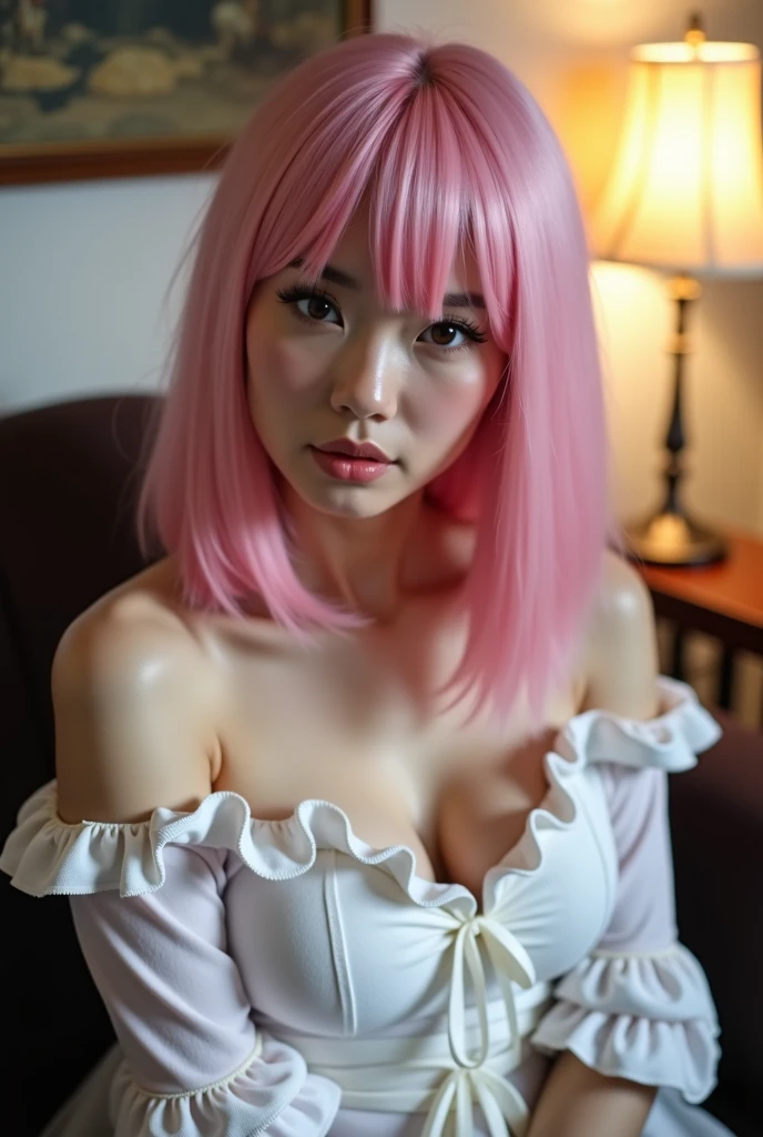 Pink Hair,Long Hair,Single Side Lock Hairpin Brush Modern Cinema Lighting,Ray Tracing,Drop Shadow Wide Shot UHD,Textured skin,Attention to detail,Top quality 4k