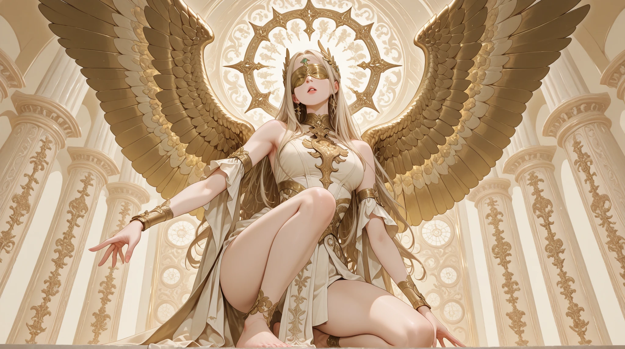 Beautiful girl illuminated by light, shining in rainbow colors, A beautiful world view with illuminated lights, cinematic lighting, RAW photo, realistic, photo-realistic, (((Forward light))),(((View from head to thigh))),((Slender naked)),((three skinny naked girls of european descent)),(((Standing naked facing the viewer))),((((Small breasts and genitals exposed)))),(young girl exposes genitals))),((Do not display from the thighs down)),((bottomless)),((topless)),((pov)),(((from front))),(((cowboy shot))),(((standing pose))),((hands behind)),photo realistic,master piece,((ultra detailed)),looking at viewer,smile,photorealistic,((View the viewer from the front)), (((young faceと幼い体)),((medium shot))、((waist shot)),((View the viewer from the front)), (((girls stand in line)),,(show the viewer full frontal nudity),((Turn your body forward and look at the viewer at the same height.)),((Showing your nude body to the viewer in hourglass style)),smiling、(((wear a large golden hair ornament))),((Thick golden sword on the right side)),((Thick golden spear on the left))、((young face)),((small breasts and slender body)),((Slender body type)),((she wears a large jeweled hair ornament)),no underwear ,((((Elegant naked noble girl)))) ,((body is naked)),((The left and right arms and left and right thighs are covered with armor...)),((smiling girl)),((Four large symmetrical angel wings sit on your back and hips)),((Equipped with a shield on the arm)),((spread the wings of a big angel)), ((Wearing a holster with a gun on your thigh)),((He holds a thick golden Japanese sword in his right hand.))、((He holds a thick golden spear in his left hand.)),((no underwear)), wearing a large golden necklace、 large symmetrical wings, shoulder rig gold fancy bangle、big gold thigh rest、large gold armrest room chest )),((naked from head to thighs))、((No underwear at all))、((Naked shot from head to knees)),daytime sea background, shy smile,((Beautiful hourglass style)),((wearing a cloak)),((anatomically correct身体)),high details, high quality, best detail, extreme details, super detail, ((beautiful style)),((Natural light bright background)),bright daylight,, (photorealistic: 1.37), High pixel density,Slender body type,thin hair,no makeup,glittering light)),fantasy,Beauty products,Highly detailed facial texture woman, cowboy shot, 135mm, anatomically correct,(((upscale))),give off an aura,
